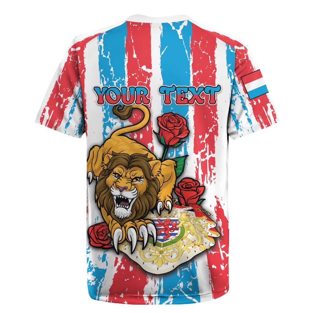 Personalized Luxembourg Rugby Jersey Red Lion With Coat Of Arms - Wonder Print Shop