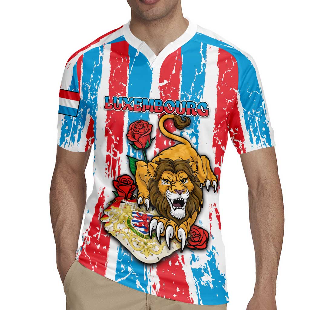 Personalized Luxembourg Rugby Jersey Red Lion With Coat Of Arms - Wonder Print Shop