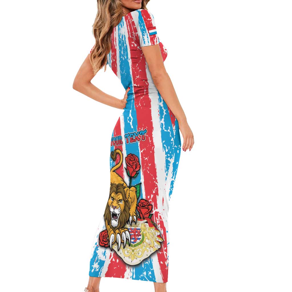 Personalized Luxembourg Short Sleeve Bodycon Dress Red Lion With Coat Of Arms - Wonder Print Shop