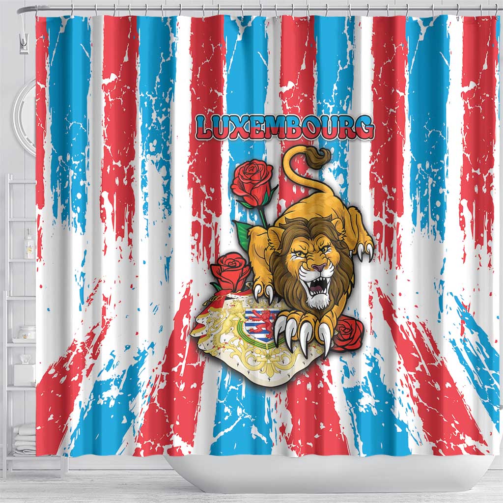 Luxembourg Shower Curtain Red Lion With Coat Of Arms - Wonder Print Shop