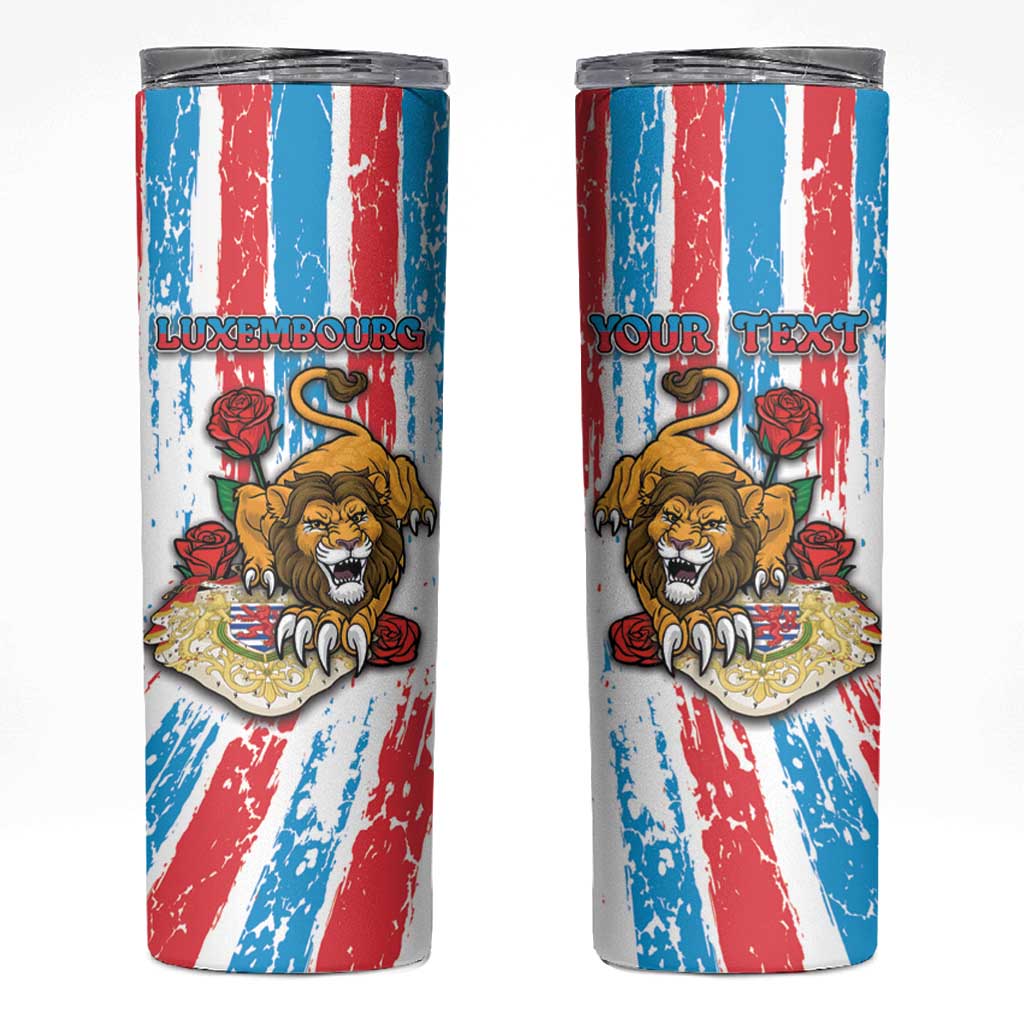 Personalized Luxembourg Skinny Tumbler Red Lion With Coat Of Arms - Wonder Print Shop