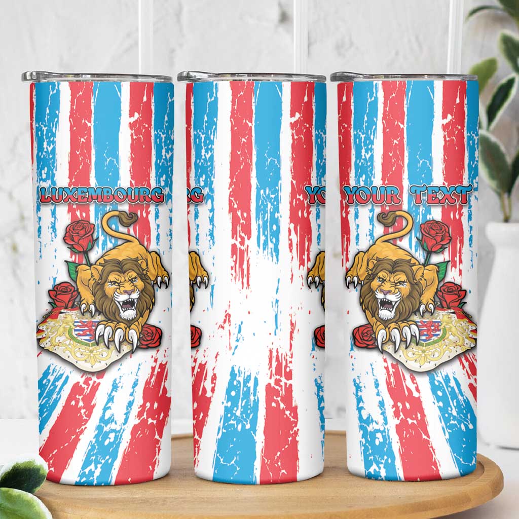 Personalized Luxembourg Skinny Tumbler Red Lion With Coat Of Arms - Wonder Print Shop
