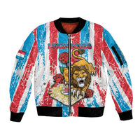 Personalized Luxembourg Sleeve Zip Bomber Jacket Red Lion With Coat Of Arms - Wonder Print Shop