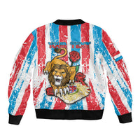 Personalized Luxembourg Sleeve Zip Bomber Jacket Red Lion With Coat Of Arms - Wonder Print Shop