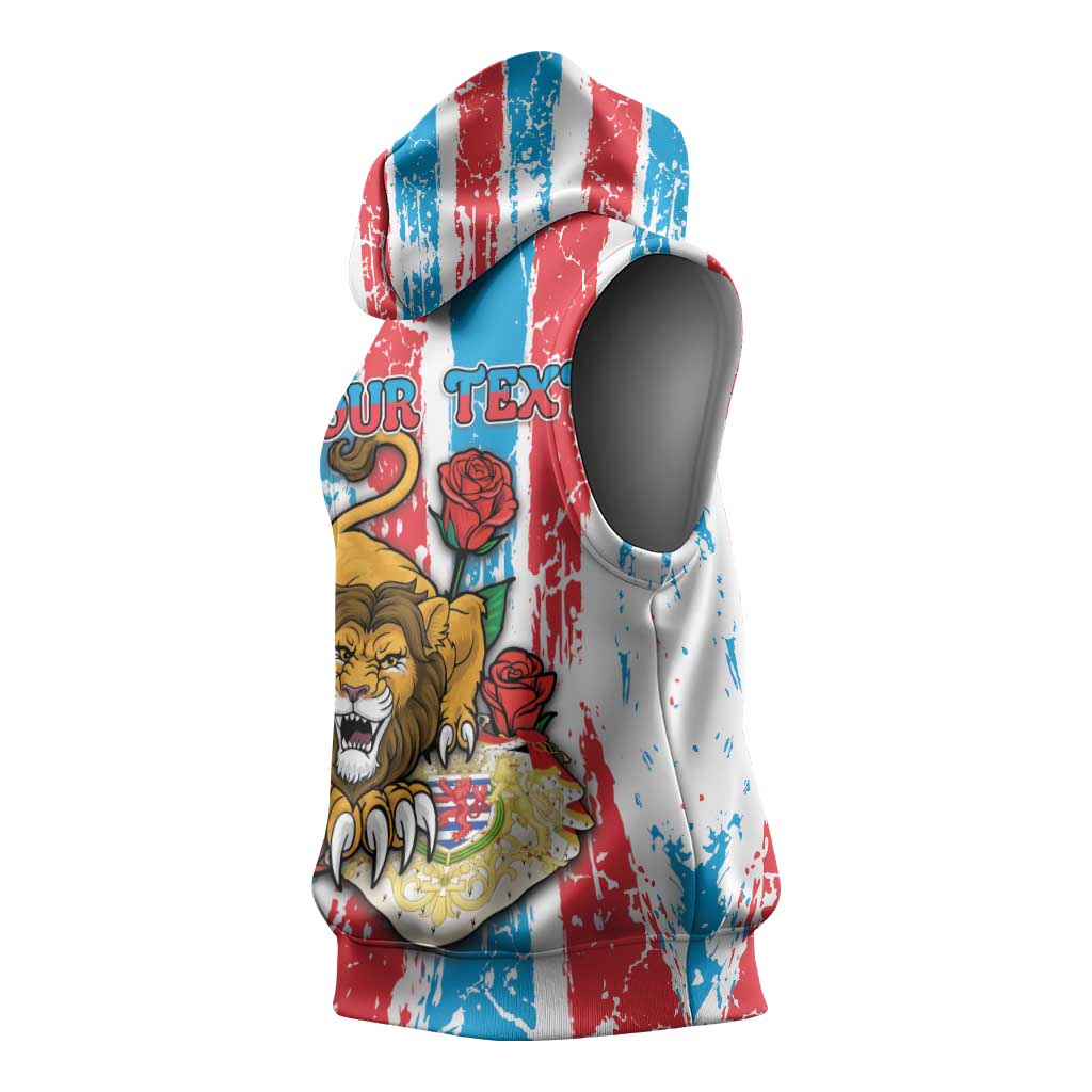 Personalized Luxembourg Sleeveless Hoodie Red Lion With Coat Of Arms - Wonder Print Shop