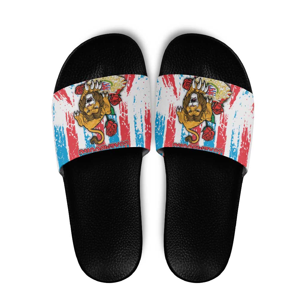 Luxembourg Slide Sandals Red Lion With Coat Of Arms - Wonder Print Shop