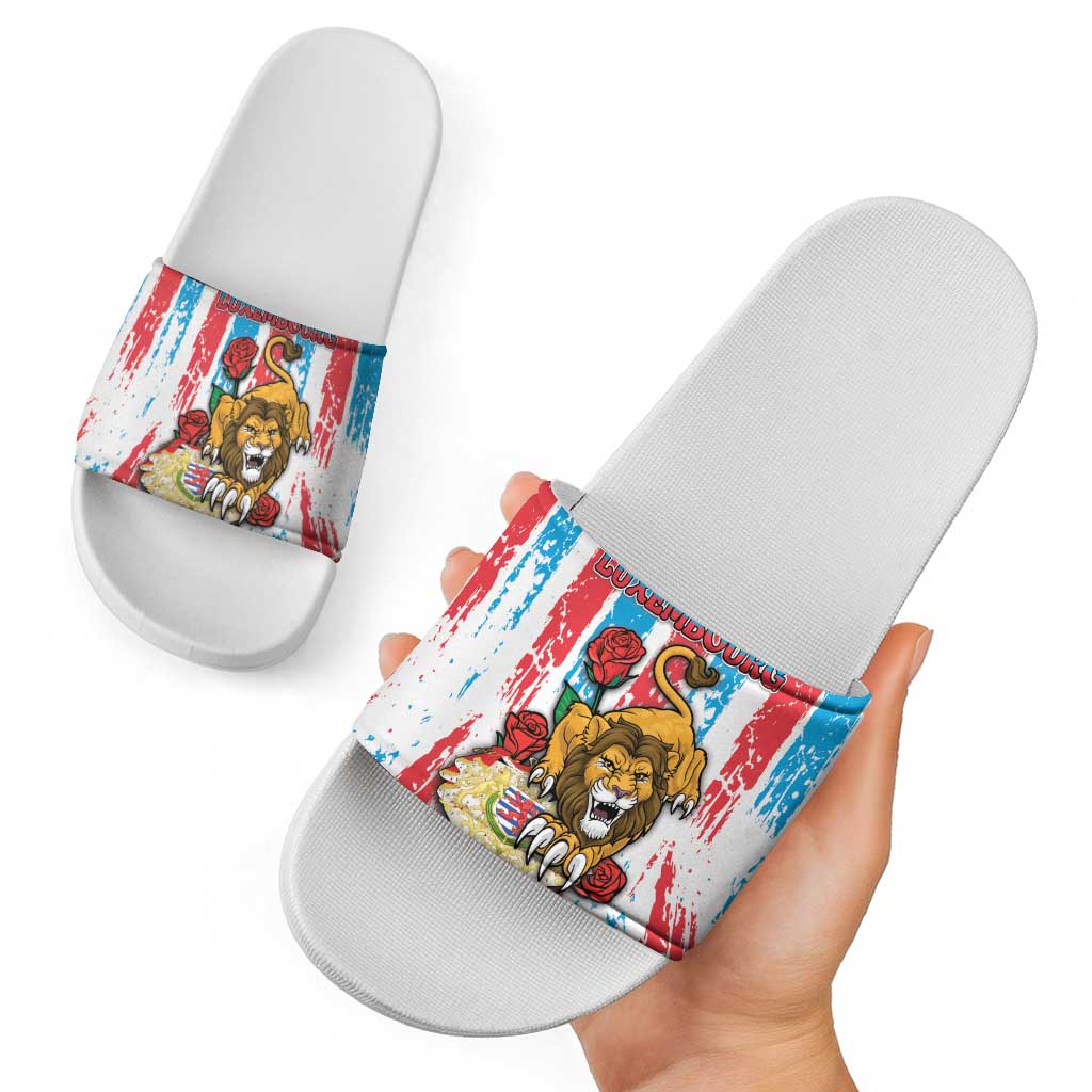 Luxembourg Slide Sandals Red Lion With Coat Of Arms - Wonder Print Shop