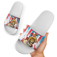 Luxembourg Slide Sandals Red Lion With Coat Of Arms - Wonder Print Shop