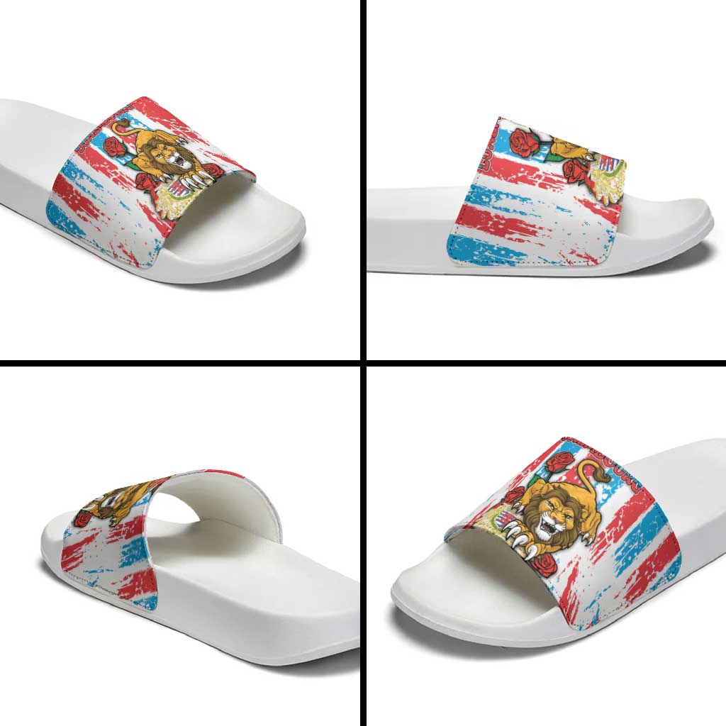 Luxembourg Slide Sandals Red Lion With Coat Of Arms - Wonder Print Shop