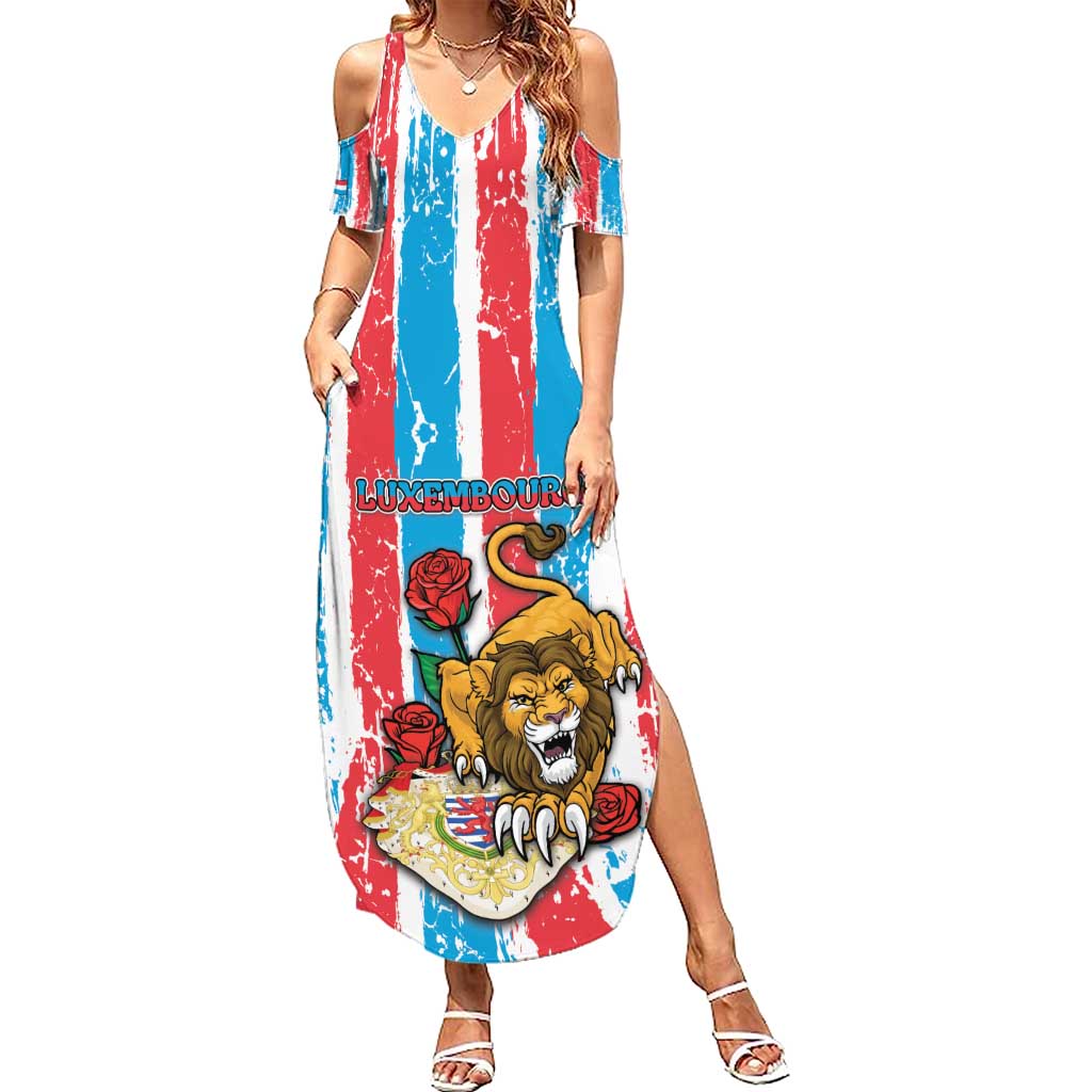 Personalized Luxembourg Summer Maxi Dress Red Lion With Coat Of Arms - Wonder Print Shop