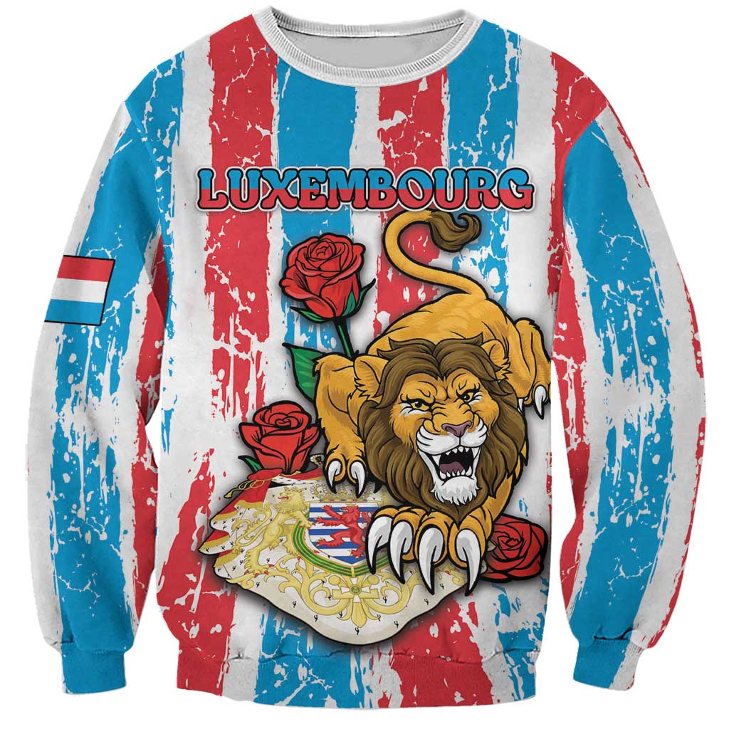Personalized Luxembourg Sweatshirt Red Lion With Coat Of Arms - Wonder Print Shop