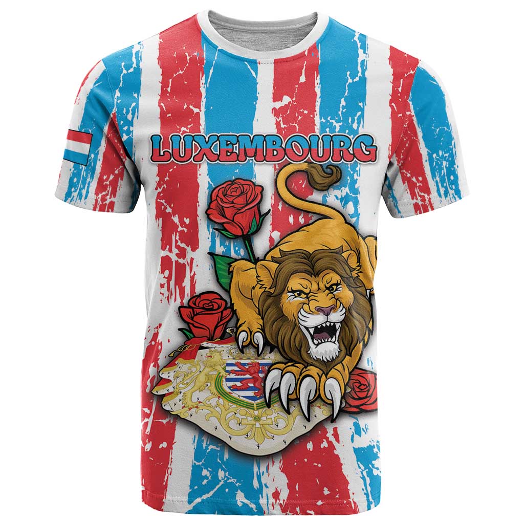 Personalized Luxembourg T Shirt Red Lion With Coat Of Arms - Wonder Print Shop