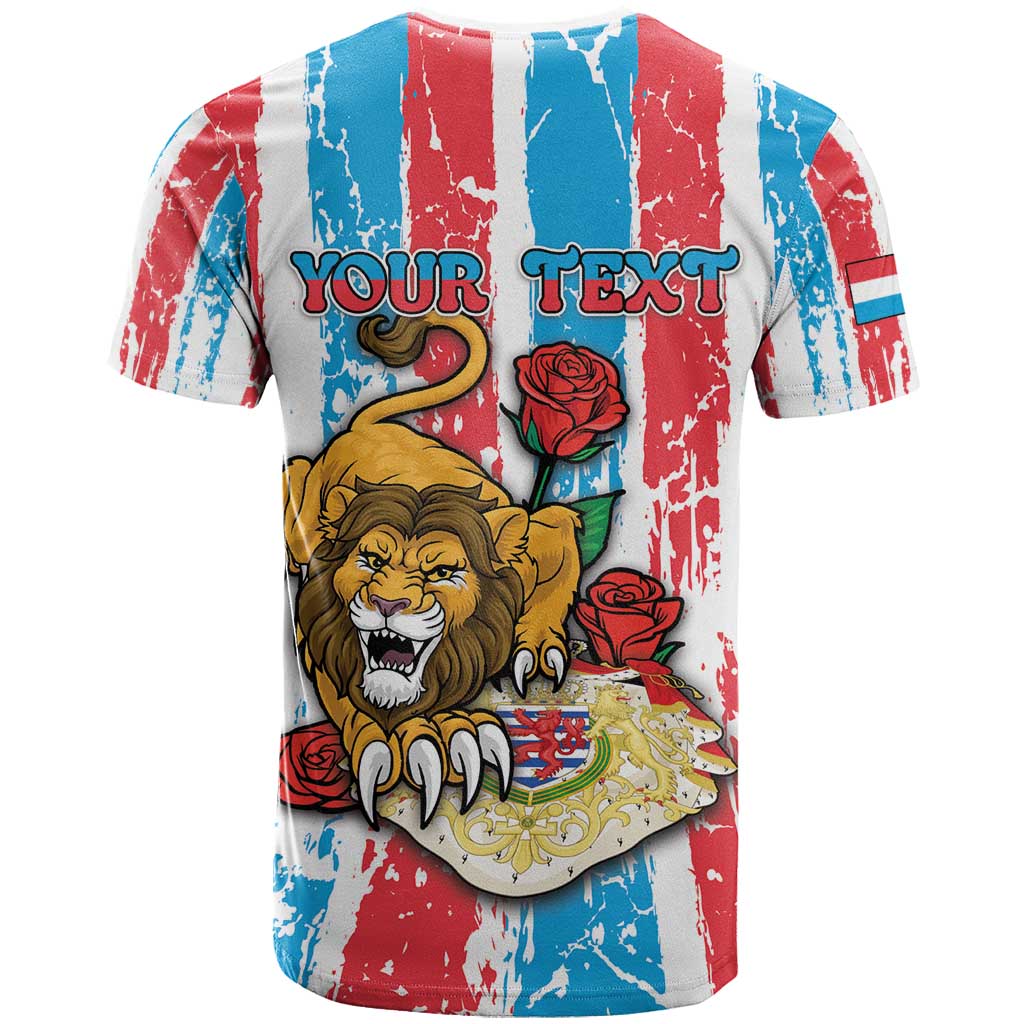 Personalized Luxembourg T Shirt Red Lion With Coat Of Arms - Wonder Print Shop