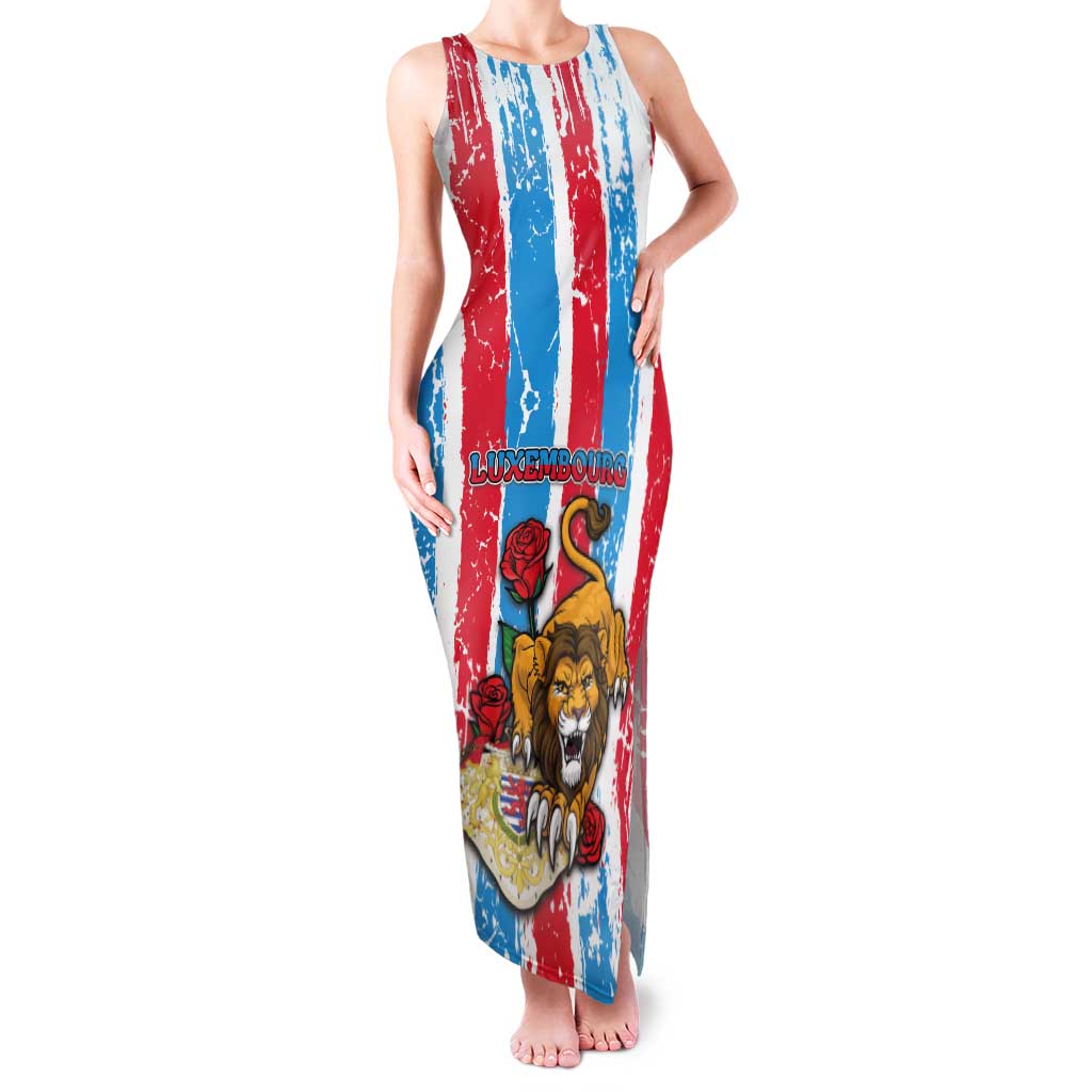 Personalized Luxembourg Tank Maxi Dress Red Lion With Coat Of Arms - Wonder Print Shop