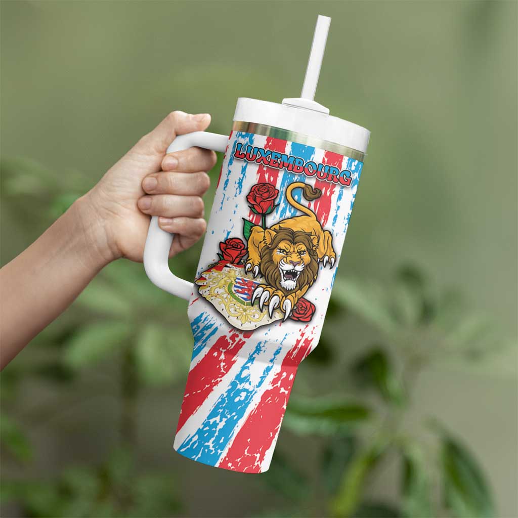 Personalized Luxembourg Tumbler With Handle Red Lion With Coat Of Arms - Wonder Print Shop
