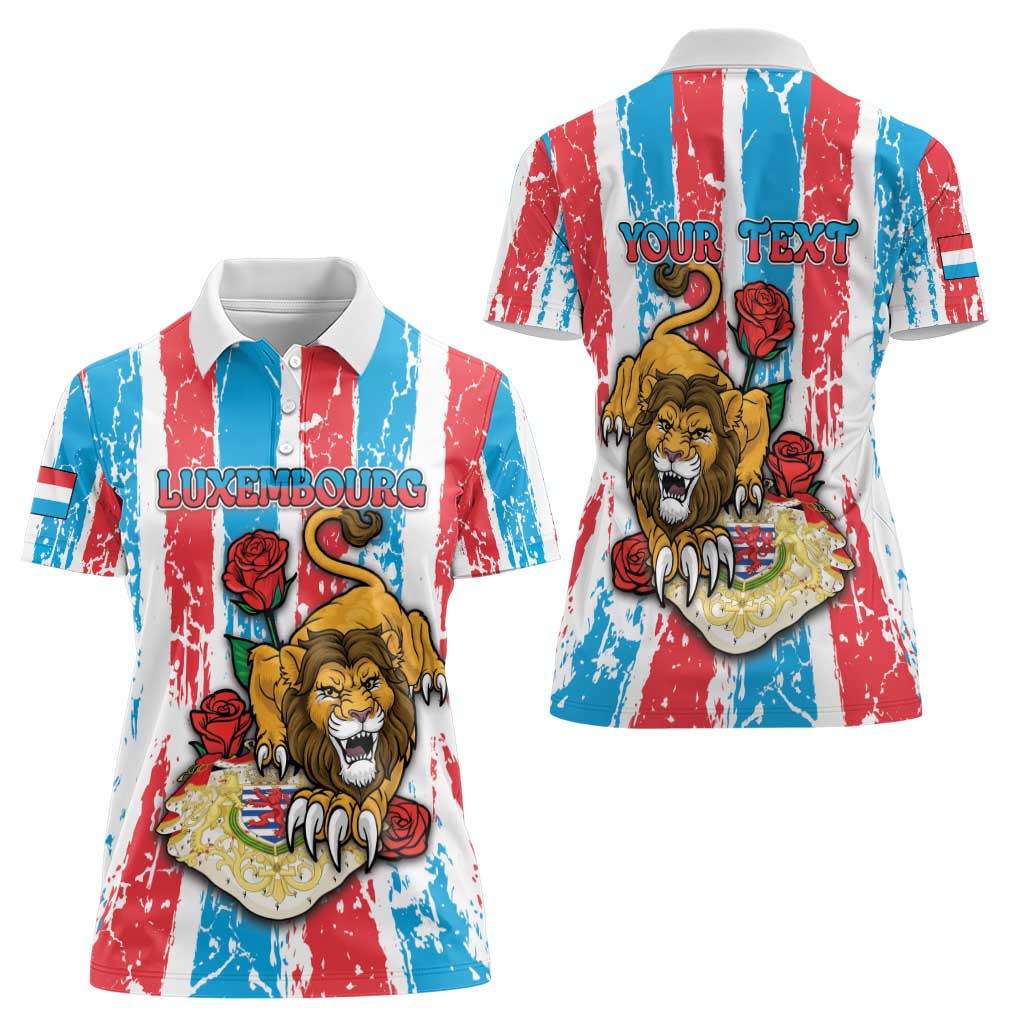 Personalized Luxembourg Women Polo Shirt Red Lion With Coat Of Arms - Wonder Print Shop