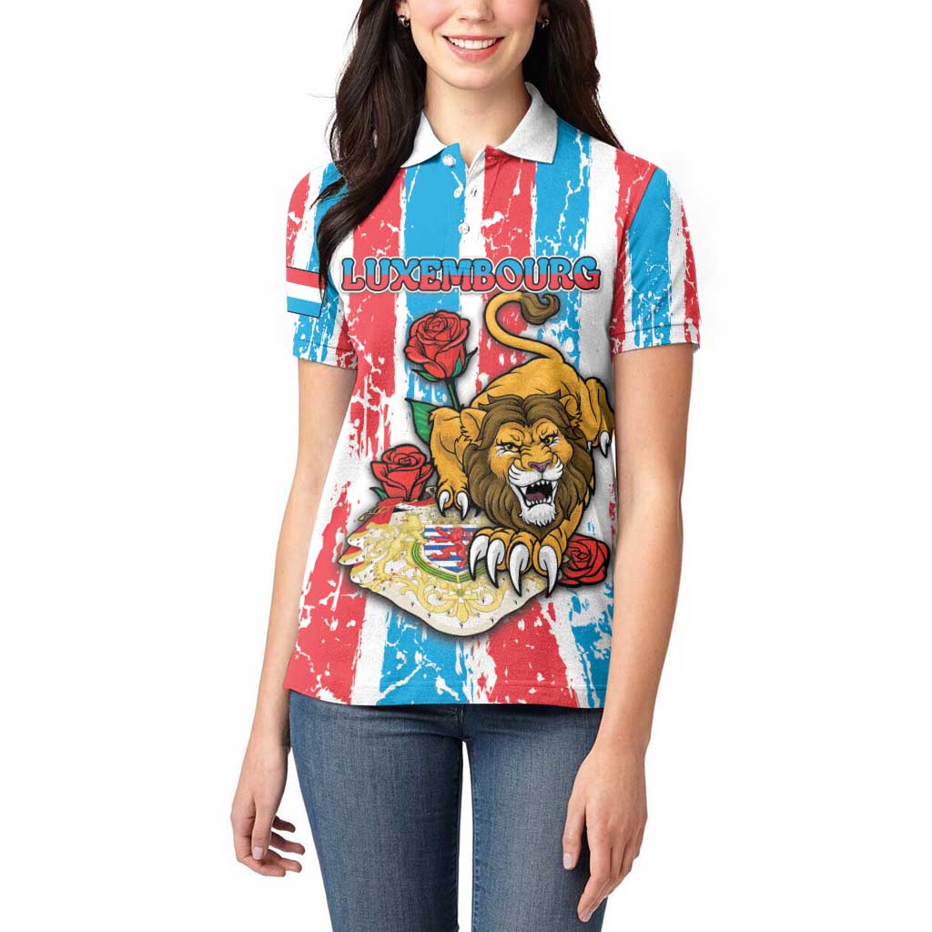 Personalized Luxembourg Women Polo Shirt Red Lion With Coat Of Arms - Wonder Print Shop