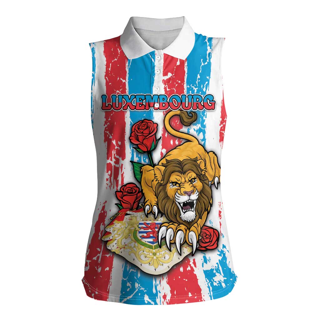 Personalized Luxembourg Women Sleeveless Polo Shirt Red Lion With Coat Of Arms - Wonder Print Shop