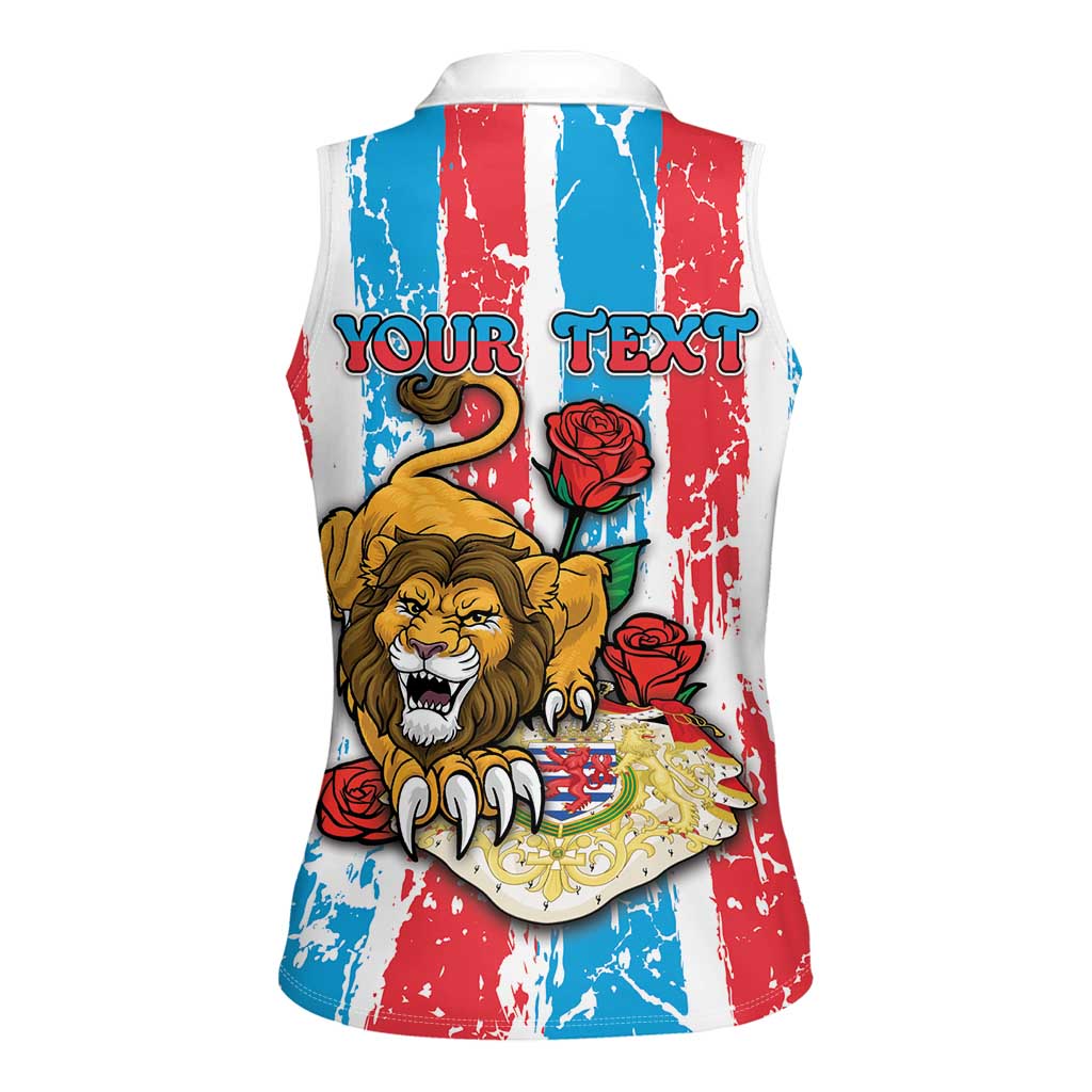 Personalized Luxembourg Women Sleeveless Polo Shirt Red Lion With Coat Of Arms - Wonder Print Shop