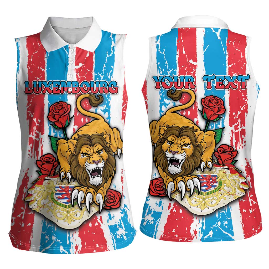 Personalized Luxembourg Women Sleeveless Polo Shirt Red Lion With Coat Of Arms - Wonder Print Shop