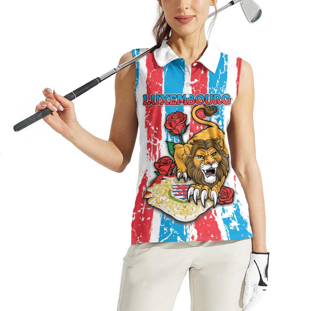 Personalized Luxembourg Women Sleeveless Polo Shirt Red Lion With Coat Of Arms - Wonder Print Shop