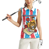 Personalized Luxembourg Women Sleeveless Polo Shirt Red Lion With Coat Of Arms - Wonder Print Shop
