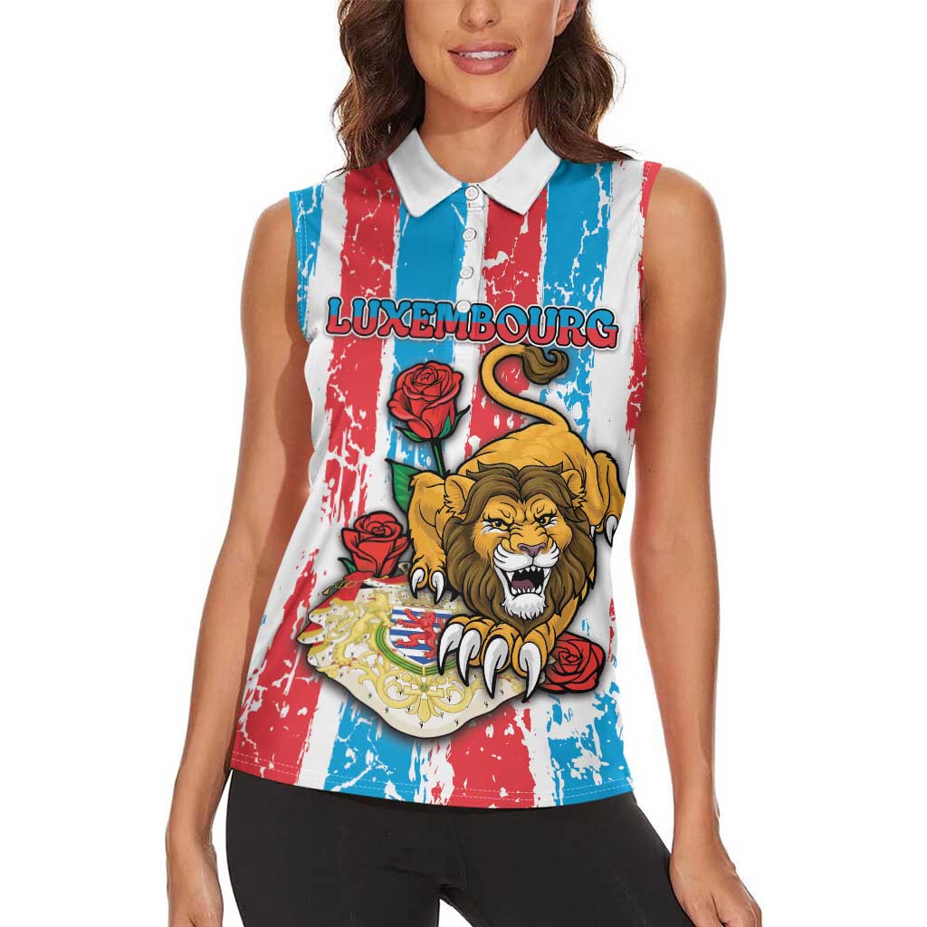 Personalized Luxembourg Women Sleeveless Polo Shirt Red Lion With Coat Of Arms - Wonder Print Shop