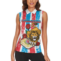 Personalized Luxembourg Women Sleeveless Polo Shirt Red Lion With Coat Of Arms - Wonder Print Shop