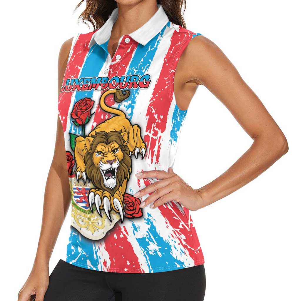 Personalized Luxembourg Women Sleeveless Polo Shirt Red Lion With Coat Of Arms - Wonder Print Shop