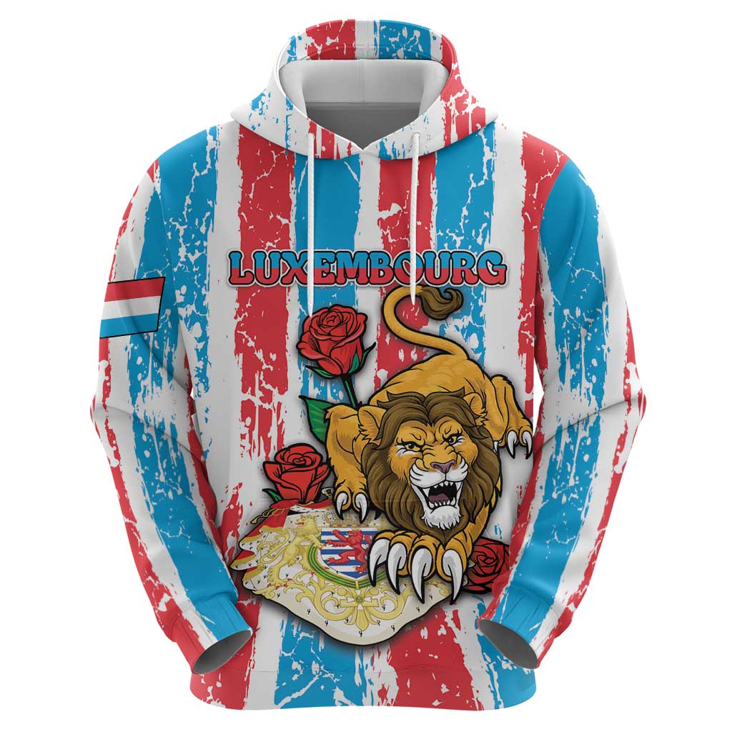 Personalized Luxembourg Zip Hoodie Red Lion With Coat Of Arms - Wonder Print Shop