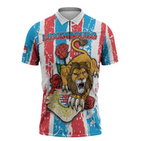 Personalized Luxembourg Zipper Polo Shirt Red Lion With Coat Of Arms - Wonder Print Shop