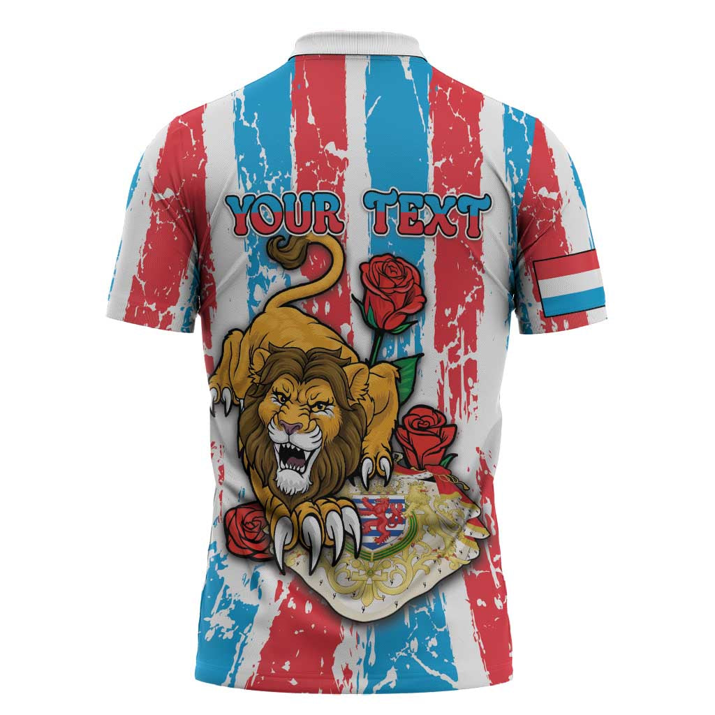 Personalized Luxembourg Zipper Polo Shirt Red Lion With Coat Of Arms - Wonder Print Shop