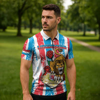 Personalized Luxembourg Zipper Polo Shirt Red Lion With Coat Of Arms - Wonder Print Shop