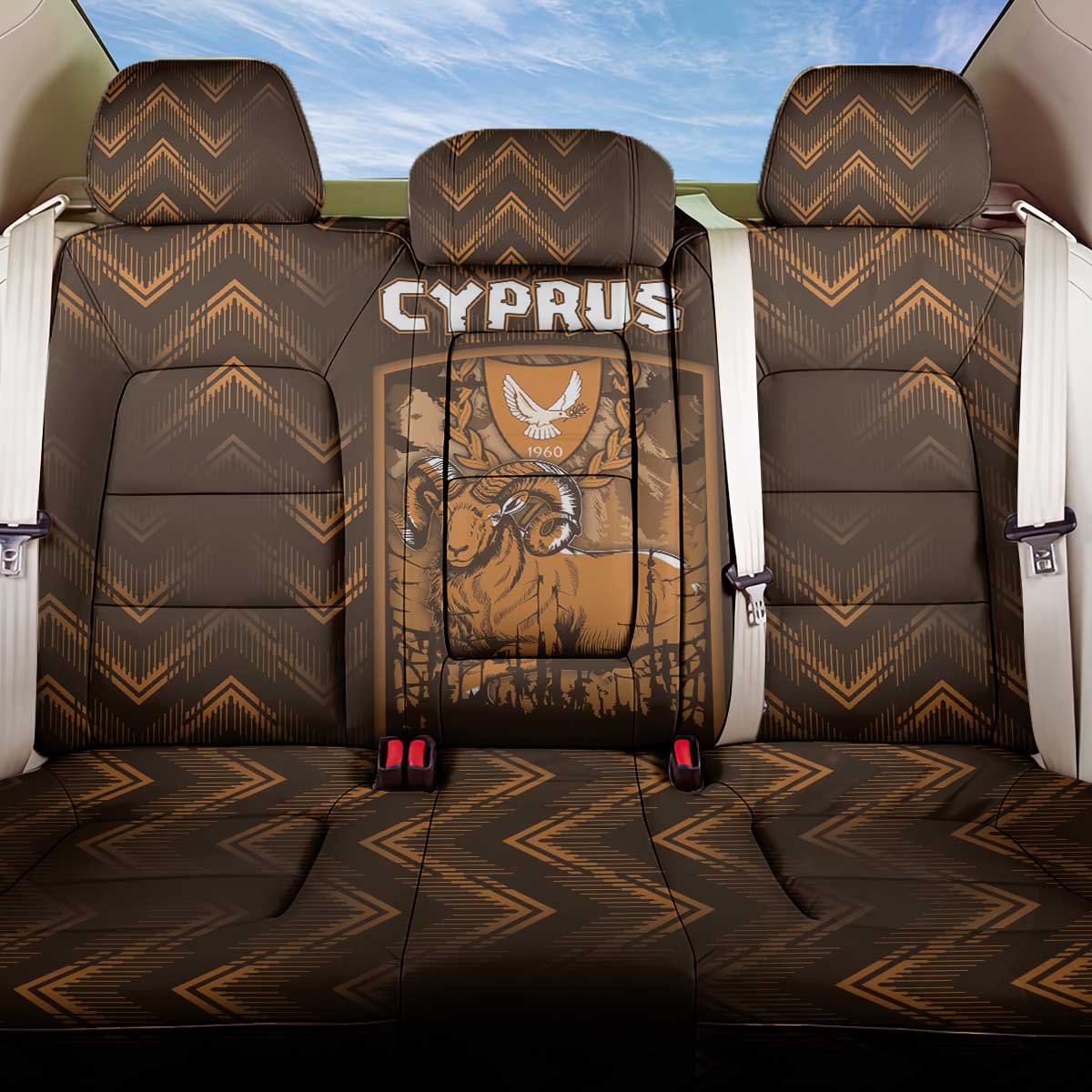 Cyprus Back Car Seat Cover The Cypriot Mouflon With Coat Of Arms - Wonder Print Shop