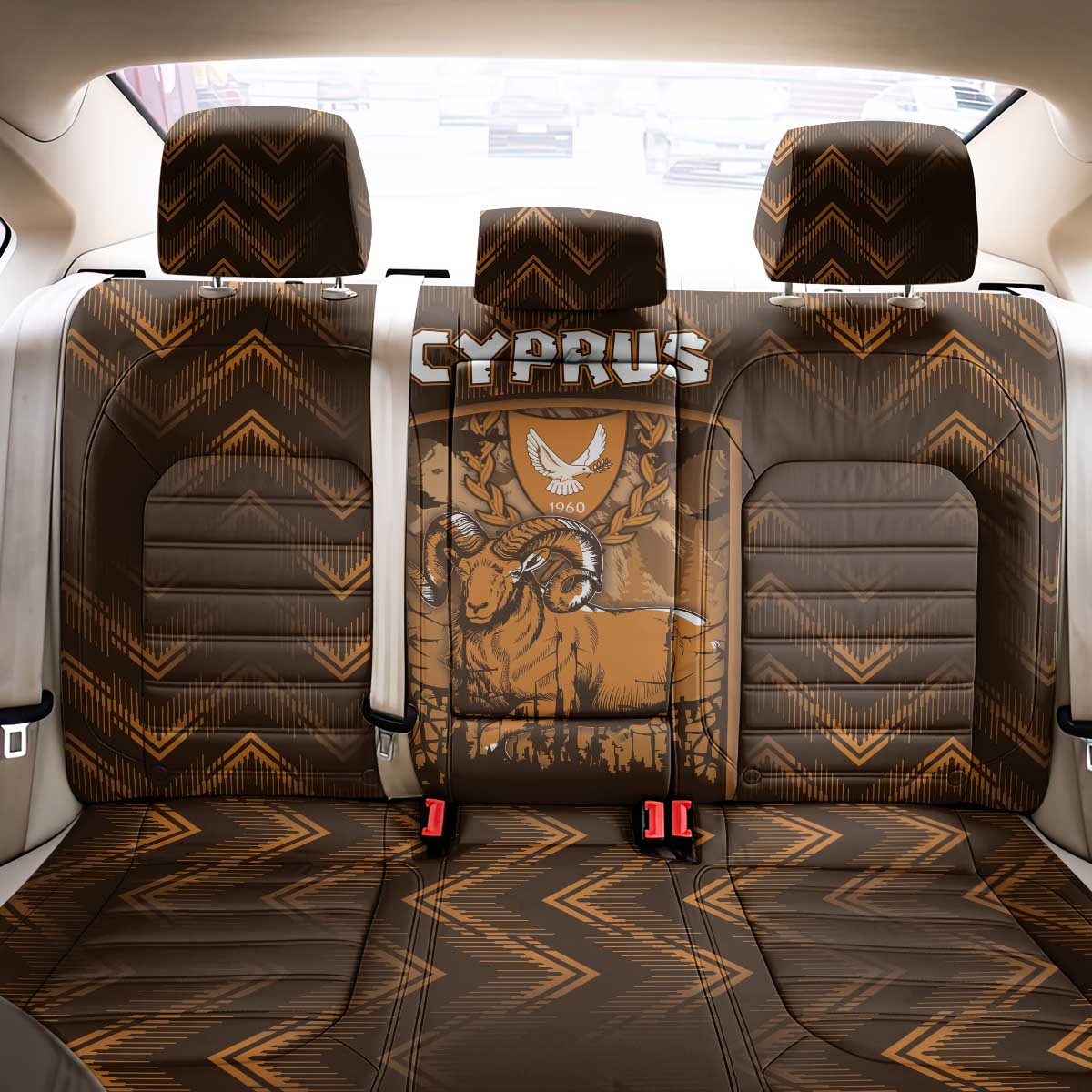 Cyprus Back Car Seat Cover The Cypriot Mouflon With Coat Of Arms - Wonder Print Shop