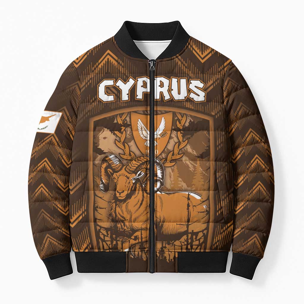 Personalized Cyprus Bomber Puffer Jacket The Cypriot Mouflon With Coat Of Arms - Wonder Print Shop