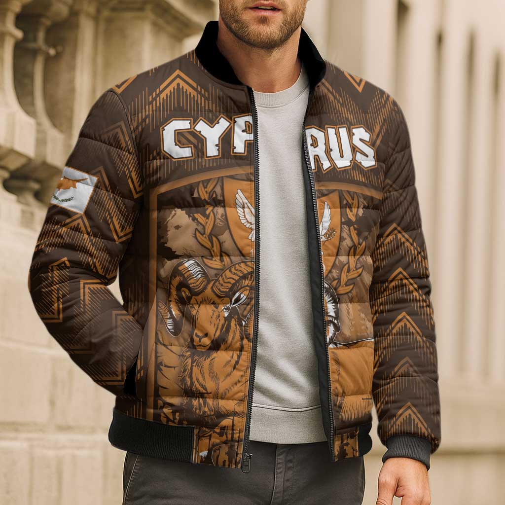 Personalized Cyprus Bomber Puffer Jacket The Cypriot Mouflon With Coat Of Arms - Wonder Print Shop