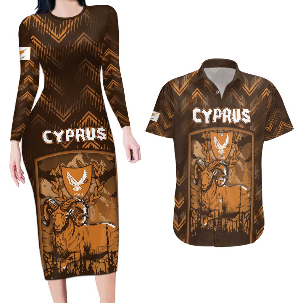 Personalized Cyprus Couples Matching Long Sleeve Bodycon Dress and Hawaiian Shirt The Cypriot Mouflon With Coat Of Arms - Wonder Print Shop