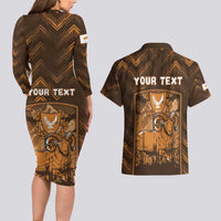 Personalized Cyprus Couples Matching Long Sleeve Bodycon Dress and Hawaiian Shirt The Cypriot Mouflon With Coat Of Arms - Wonder Print Shop