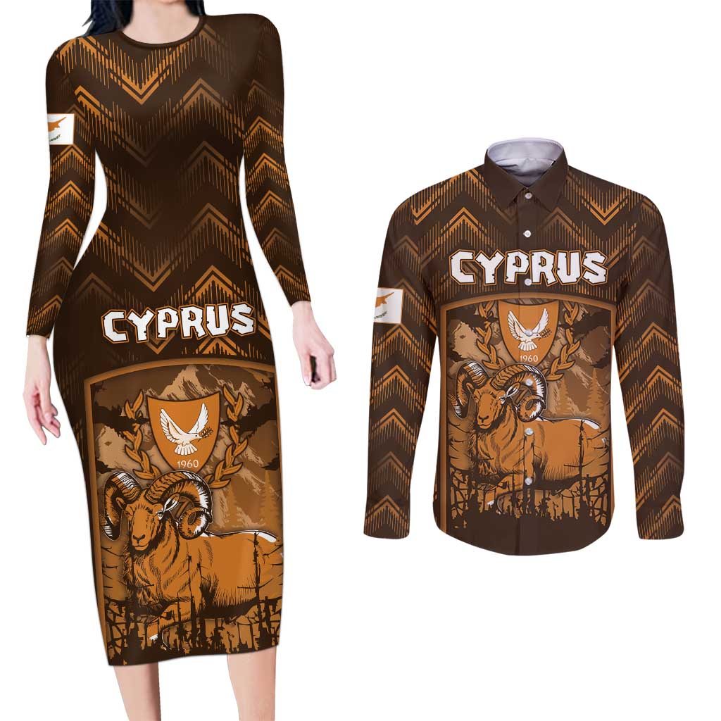 Personalized Cyprus Couples Matching Long Sleeve Bodycon Dress and Long Sleeve Button Shirt The Cypriot Mouflon With Coat Of Arms - Wonder Print Shop