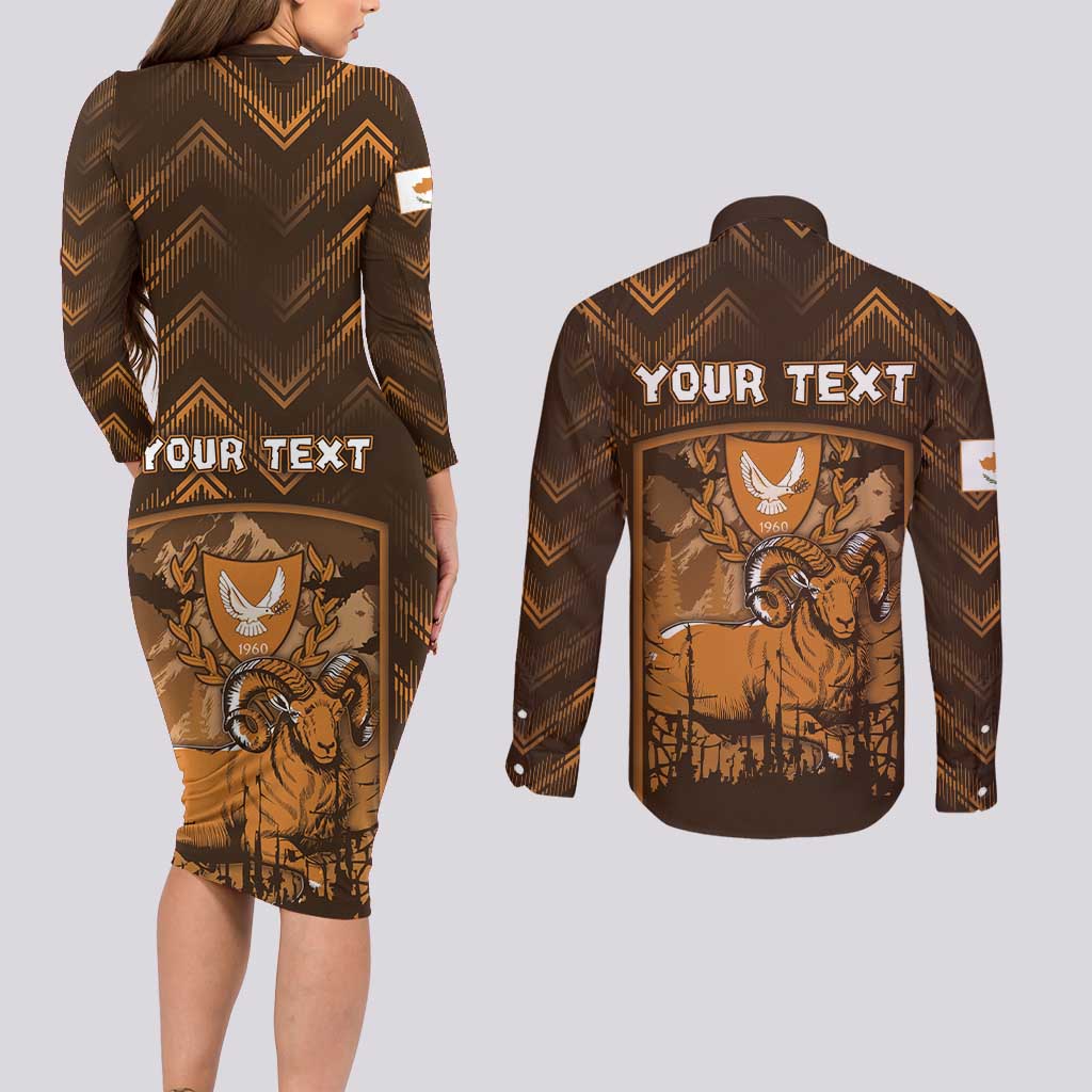 Personalized Cyprus Couples Matching Long Sleeve Bodycon Dress and Long Sleeve Button Shirt The Cypriot Mouflon With Coat Of Arms - Wonder Print Shop