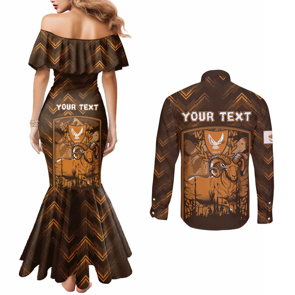 Personalized Cyprus Couples Matching Mermaid Dress and Long Sleeve Button Shirt The Cypriot Mouflon With Coat Of Arms - Wonder Print Shop
