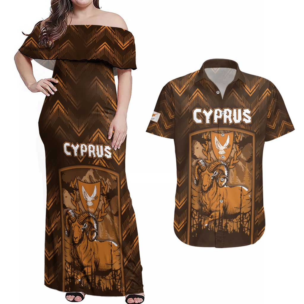 Personalized Cyprus Couples Matching Off Shoulder Maxi Dress and Hawaiian Shirt The Cypriot Mouflon With Coat Of Arms - Wonder Print Shop