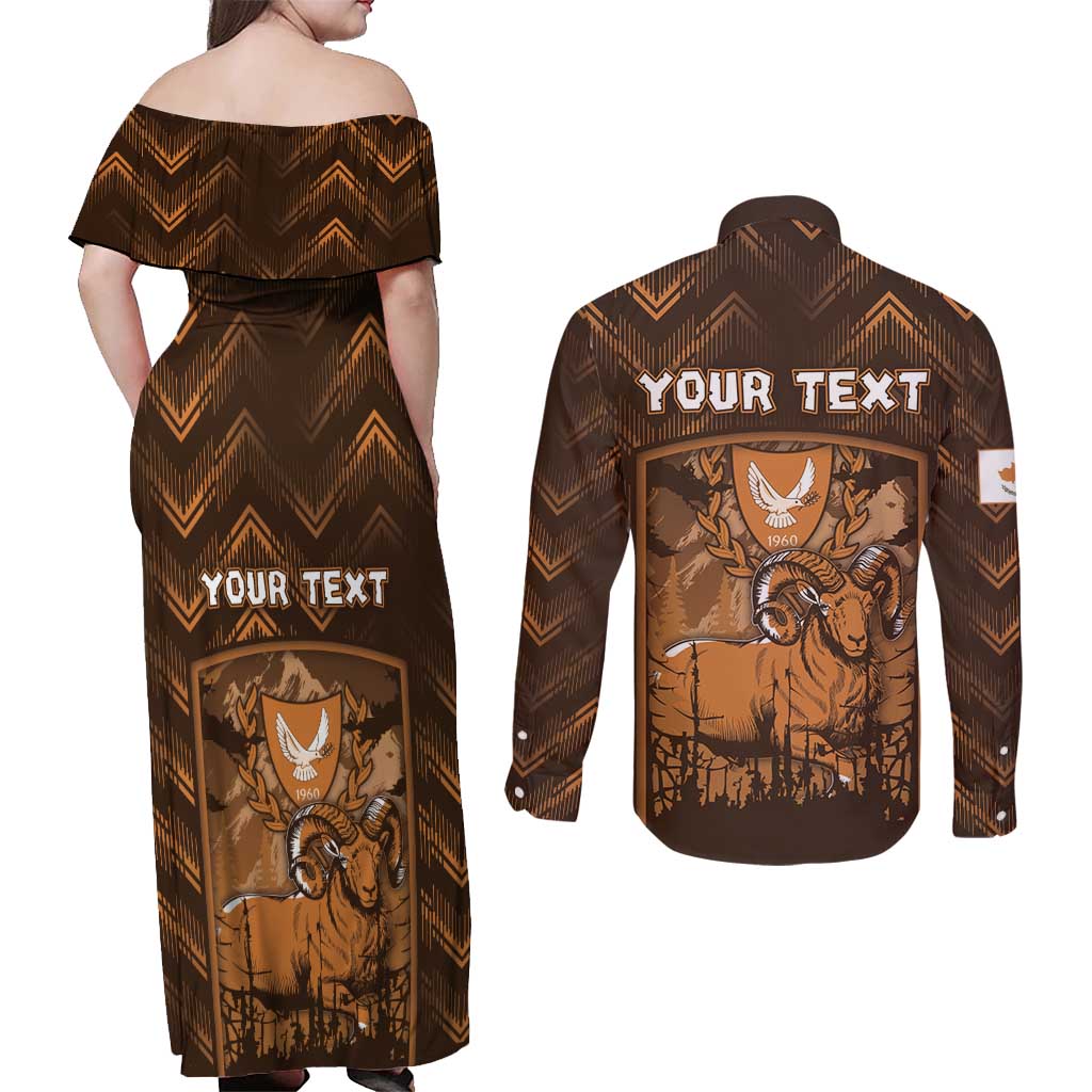 Personalized Cyprus Couples Matching Off Shoulder Maxi Dress and Long Sleeve Button Shirt The Cypriot Mouflon With Coat Of Arms - Wonder Print Shop