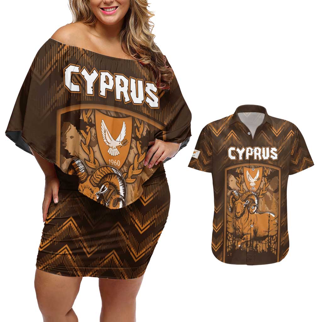 Personalized Cyprus Couples Matching Off Shoulder Short Dress and Hawaiian Shirt The Cypriot Mouflon With Coat Of Arms - Wonder Print Shop
