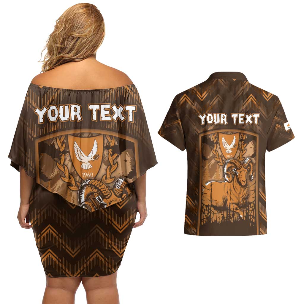 Personalized Cyprus Couples Matching Off Shoulder Short Dress and Hawaiian Shirt The Cypriot Mouflon With Coat Of Arms - Wonder Print Shop
