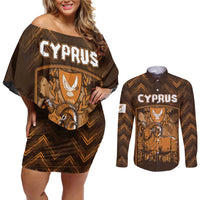 Personalized Cyprus Couples Matching Off Shoulder Short Dress and Long Sleeve Button Shirt The Cypriot Mouflon With Coat Of Arms - Wonder Print Shop