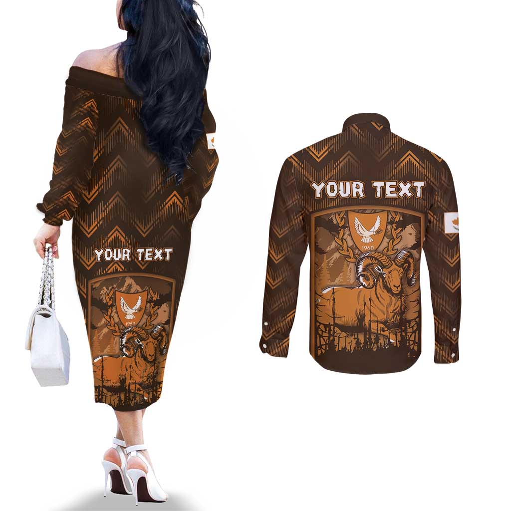 Personalized Cyprus Couples Matching Off The Shoulder Long Sleeve Dress and Long Sleeve Button Shirt The Cypriot Mouflon With Coat Of Arms - Wonder Print Shop