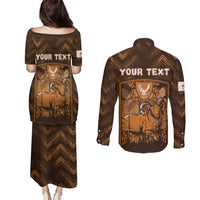 Personalized Cyprus Couples Matching Puletasi and Long Sleeve Button Shirt The Cypriot Mouflon With Coat Of Arms - Wonder Print Shop