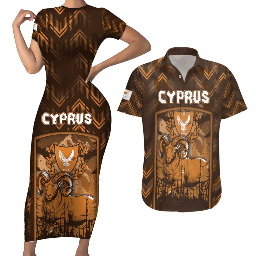 Personalized Cyprus Couples Matching Short Sleeve Bodycon Dress and Hawaiian Shirt The Cypriot Mouflon With Coat Of Arms - Wonder Print Shop